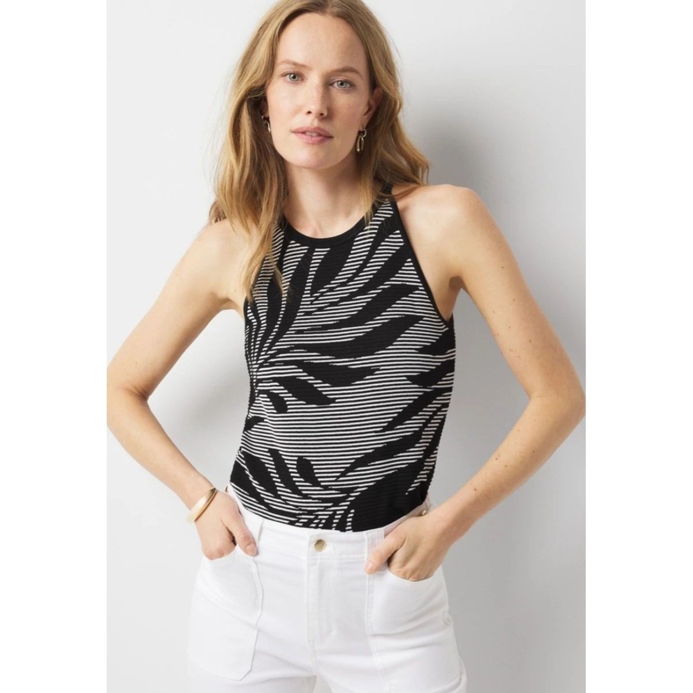 White House Black Market Palm Print Sweater Knit Tank Striped Size‎ XS
